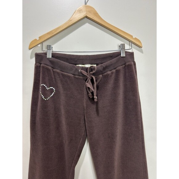 Y2K House Of Freedom Velour Track Suit SET Flare Bling Heart Brown Size M - Picture 3 of 12